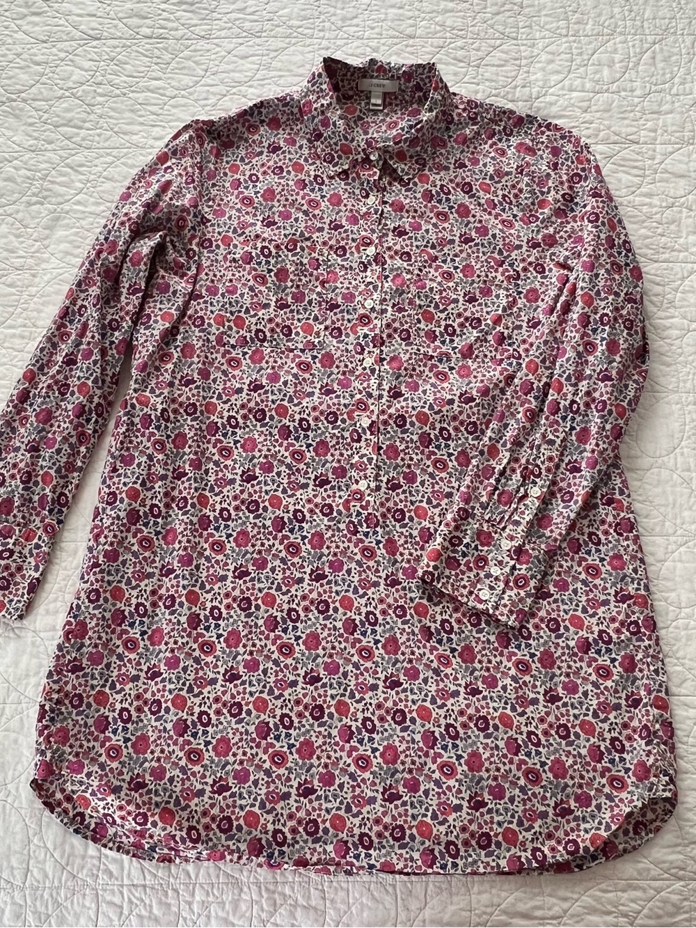 J. Crew Liberty Art Long-Sleeve Tunic Dress in D’ango Floral Print, Twee Cottage